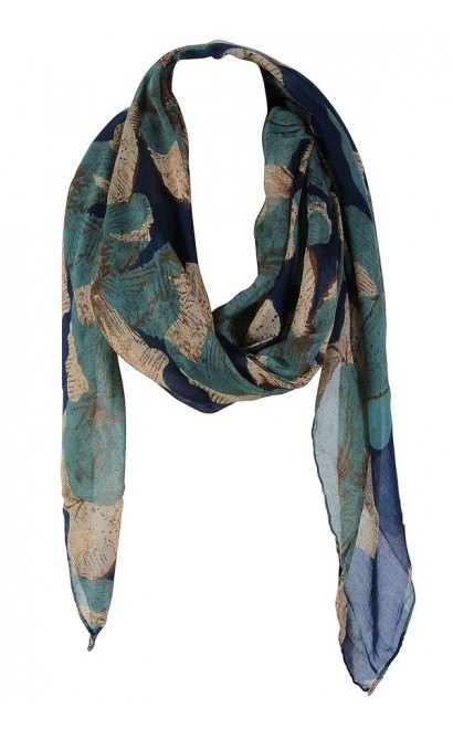 Blue and Green Floral Print Scarf
